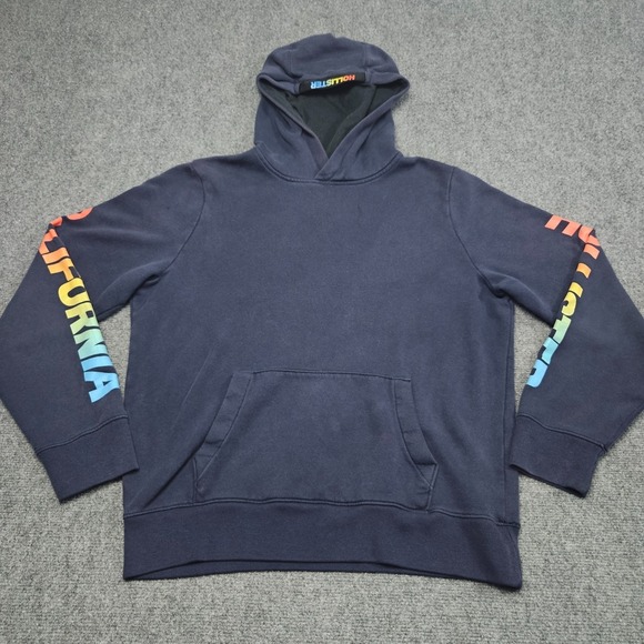 Hollister Other - Hollister Hoodie Mens Large Navy Blue Rainbow Sleeve Graphic California Pullover